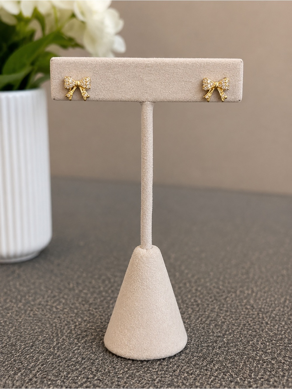 Addison Blvd Gold Bow Stud Earrings - Sparkling Crystal Accents